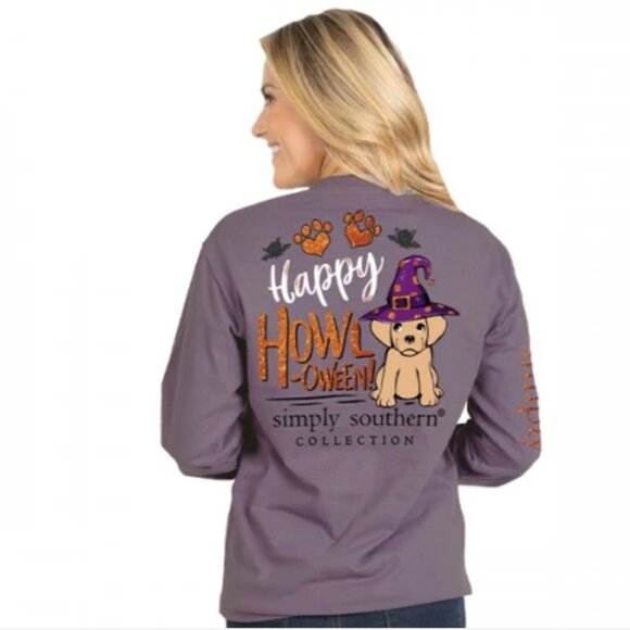 🆕 Simply Southern Happy Howl-oween Long Sleeve Tee, Plum, Large, NWT - Picture 9 of 10
